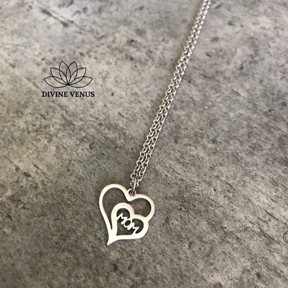 Mom Double Heart Stainless Steel Necklace | Handmade - Picture 9 of 11